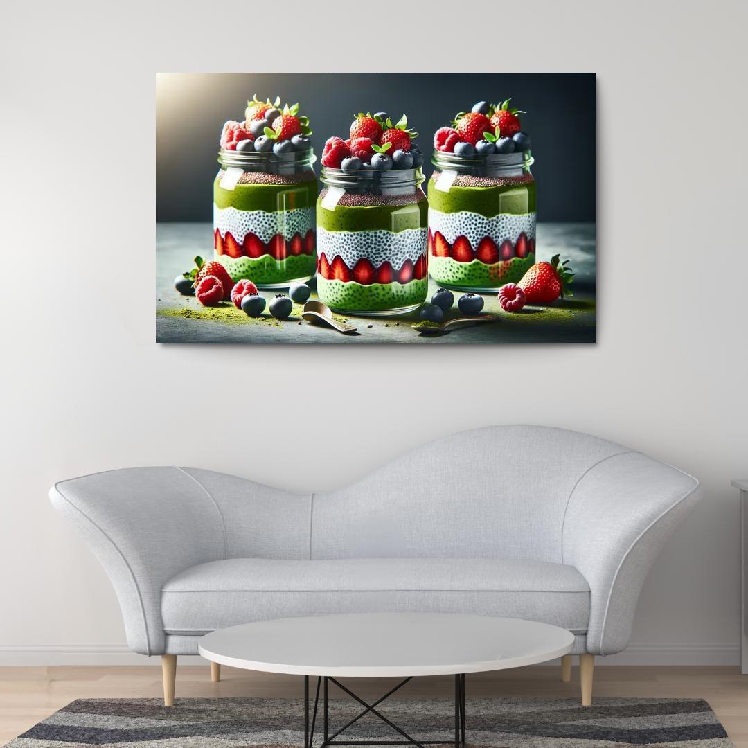 Matcha Chia Seed Pudding 1 Piece HD Canvas Wall Art-Original Frame
