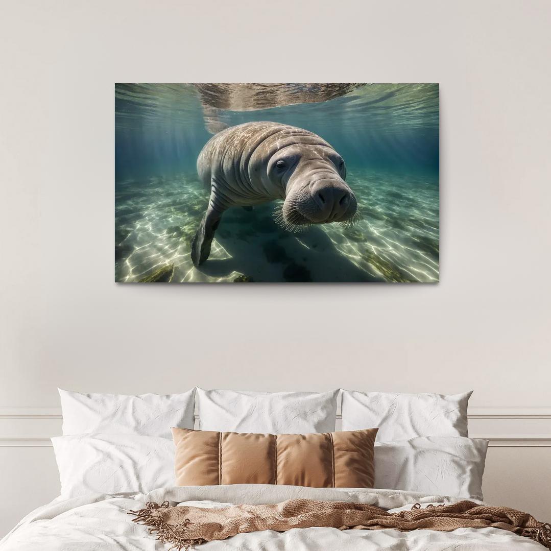 The Gentle Manatee In Calm Waters Framed Paintings