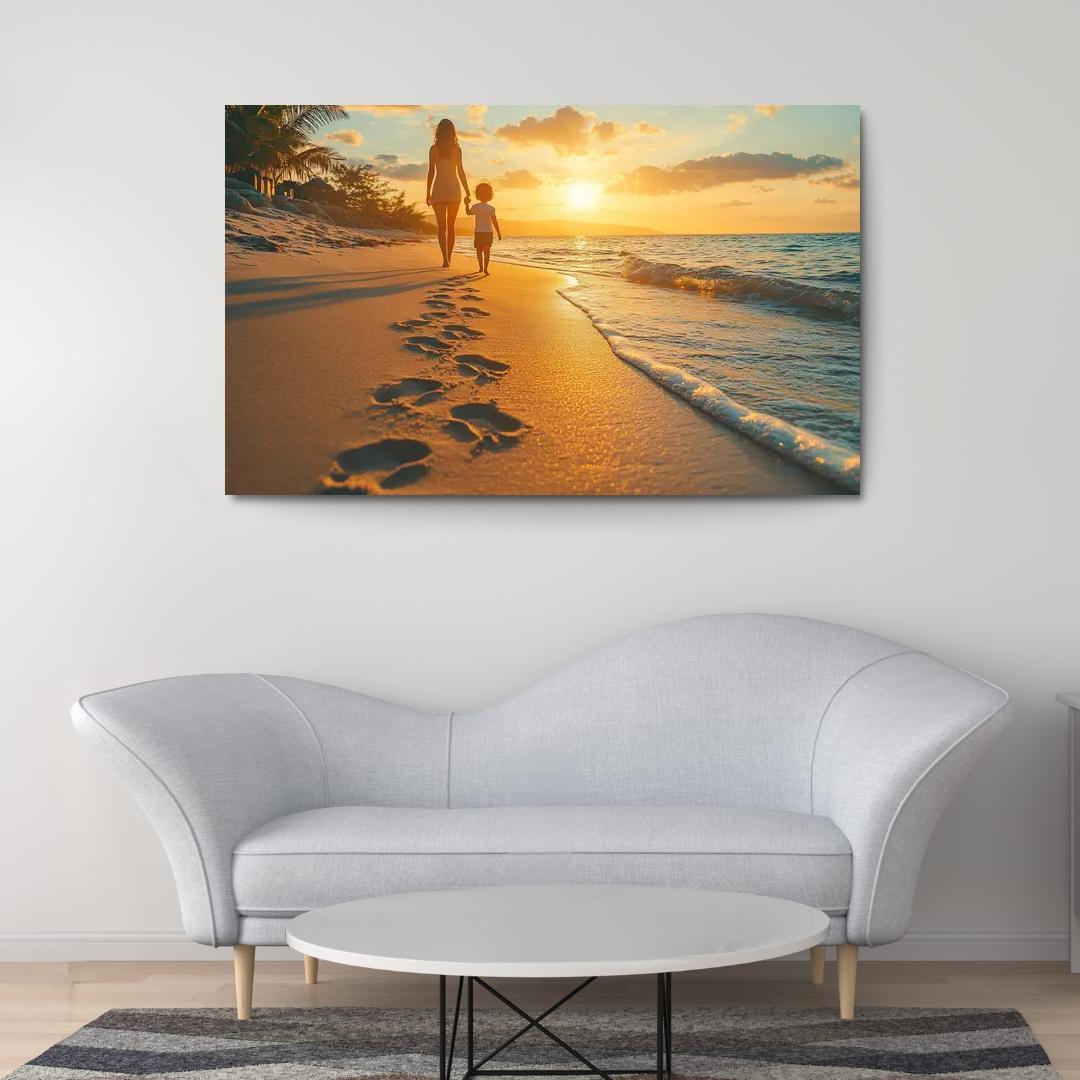 Footprints In The Sand A Mothers Guiding Steps Canvas Paintings Frame