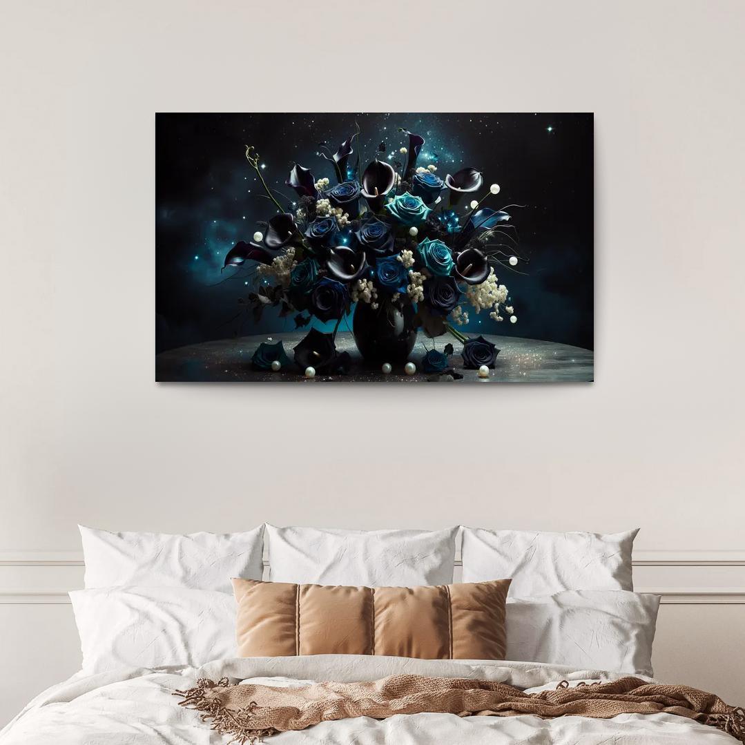 Celestial Petals A Starry Night Floral Arrangement 1 Piece HD Canvas Wall Art-Original Frame