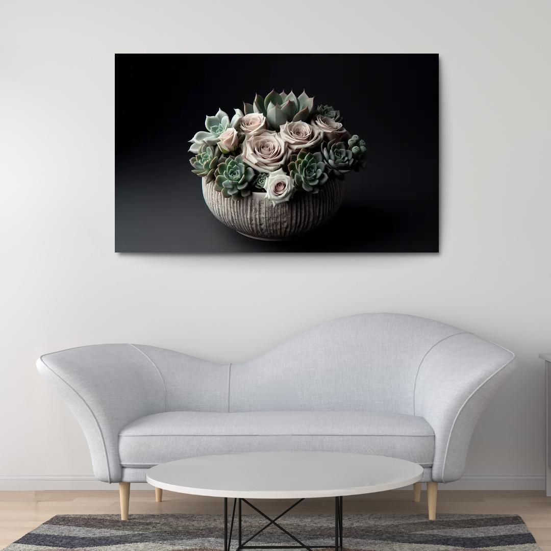 Whispers of the Desert Succulent Floral Fusion 1 Piece HD Canvas Wall Art-Original Frame