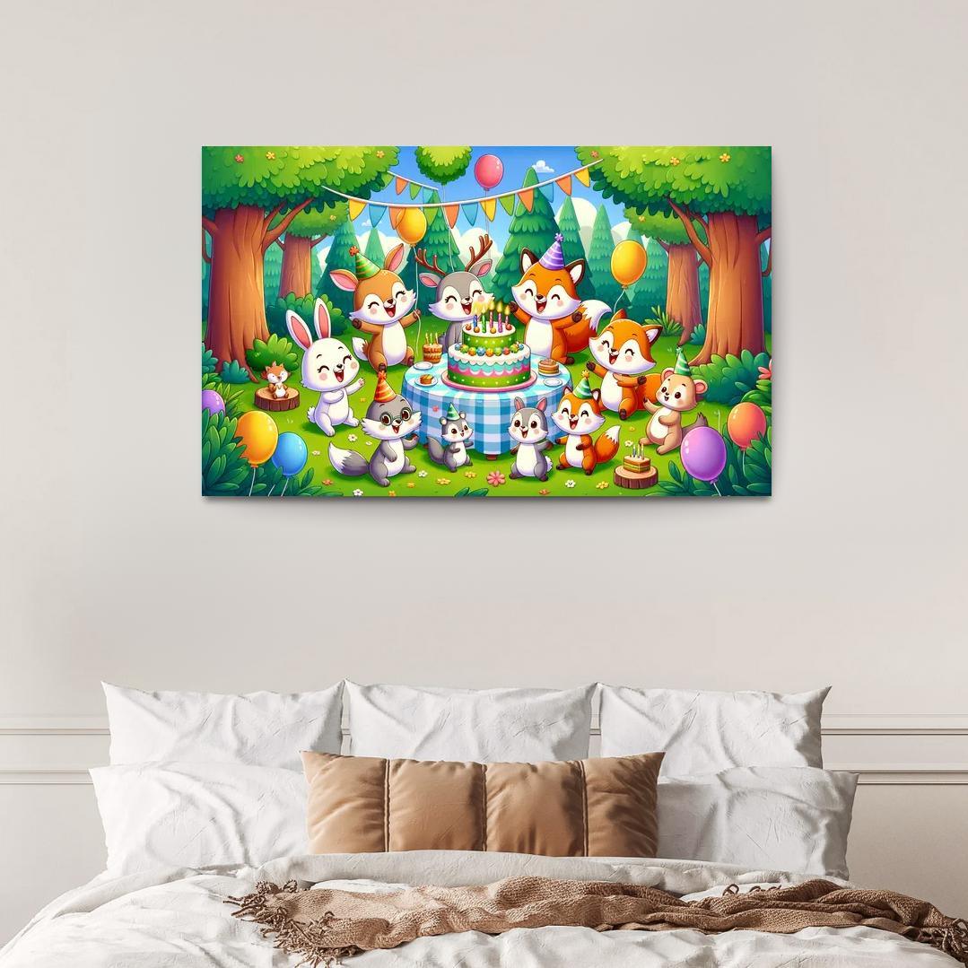 Whimsical Woodland Party 1 Piece HD Canvas Wall Art-Original Frame