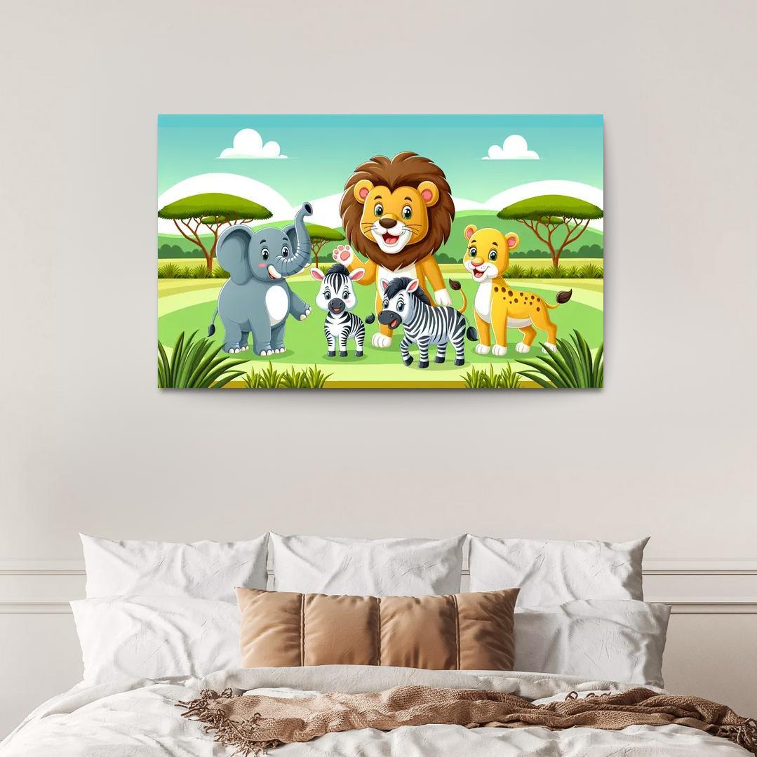 Adventure with Adventurous Animals 1 Piece HD Canvas Wall Art-Original Frame