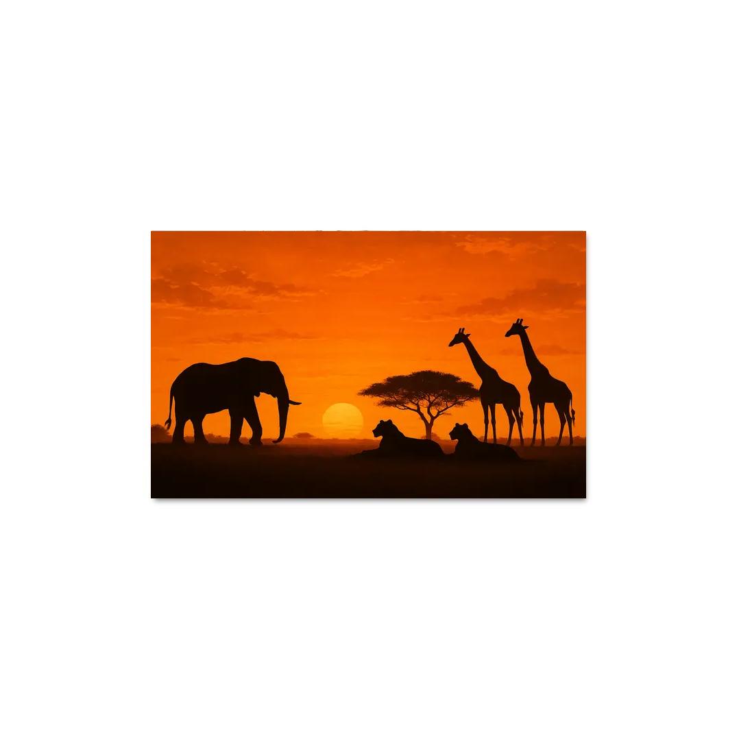Safari Sunset - Wild Animals At Dusk Framed Paintings