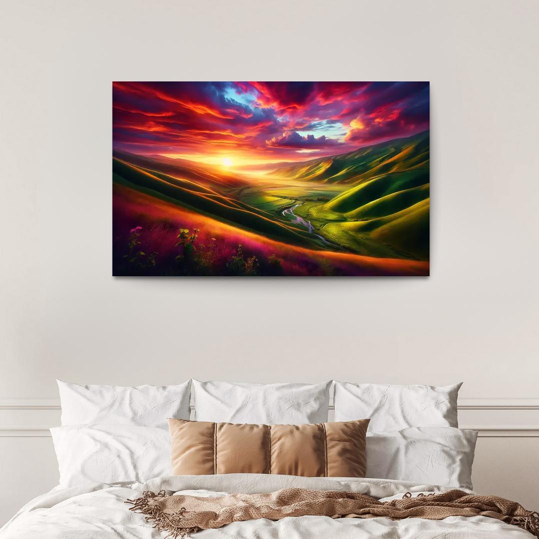 The Golden Horizon Of Dusk Valley Custom Paintings Frame