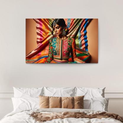 Ethnic Fusion Blending Cultures in Fashion 1 Piece HD Canvas Wall Art-Original Frame