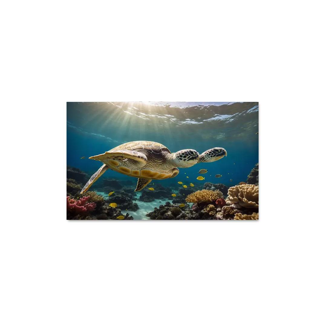 The Enigmatic Green Sea Turtle Gliding Through Coral Reefs Framed Paintings
