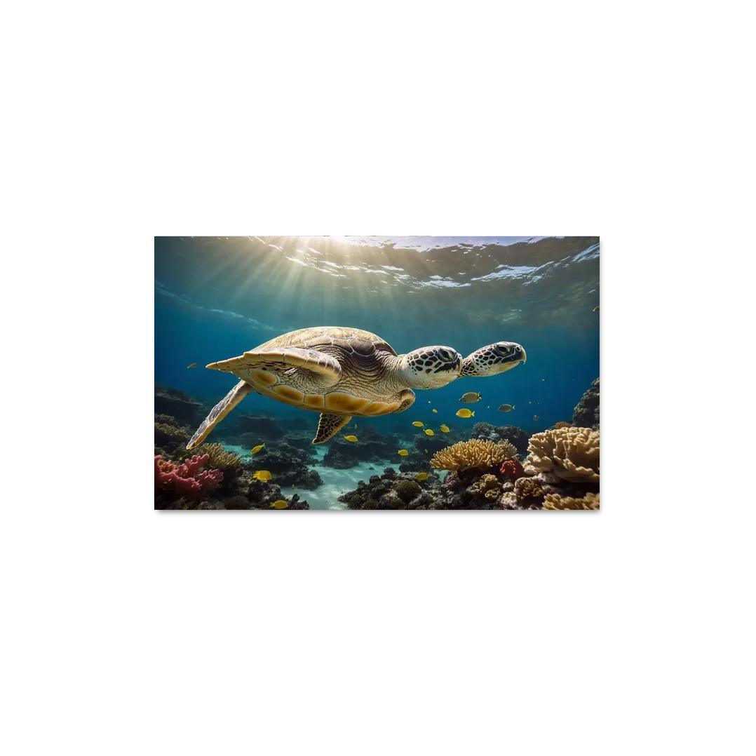 The Enigmatic Green Sea Turtle Gliding Through Coral Reefs Framed Paintings