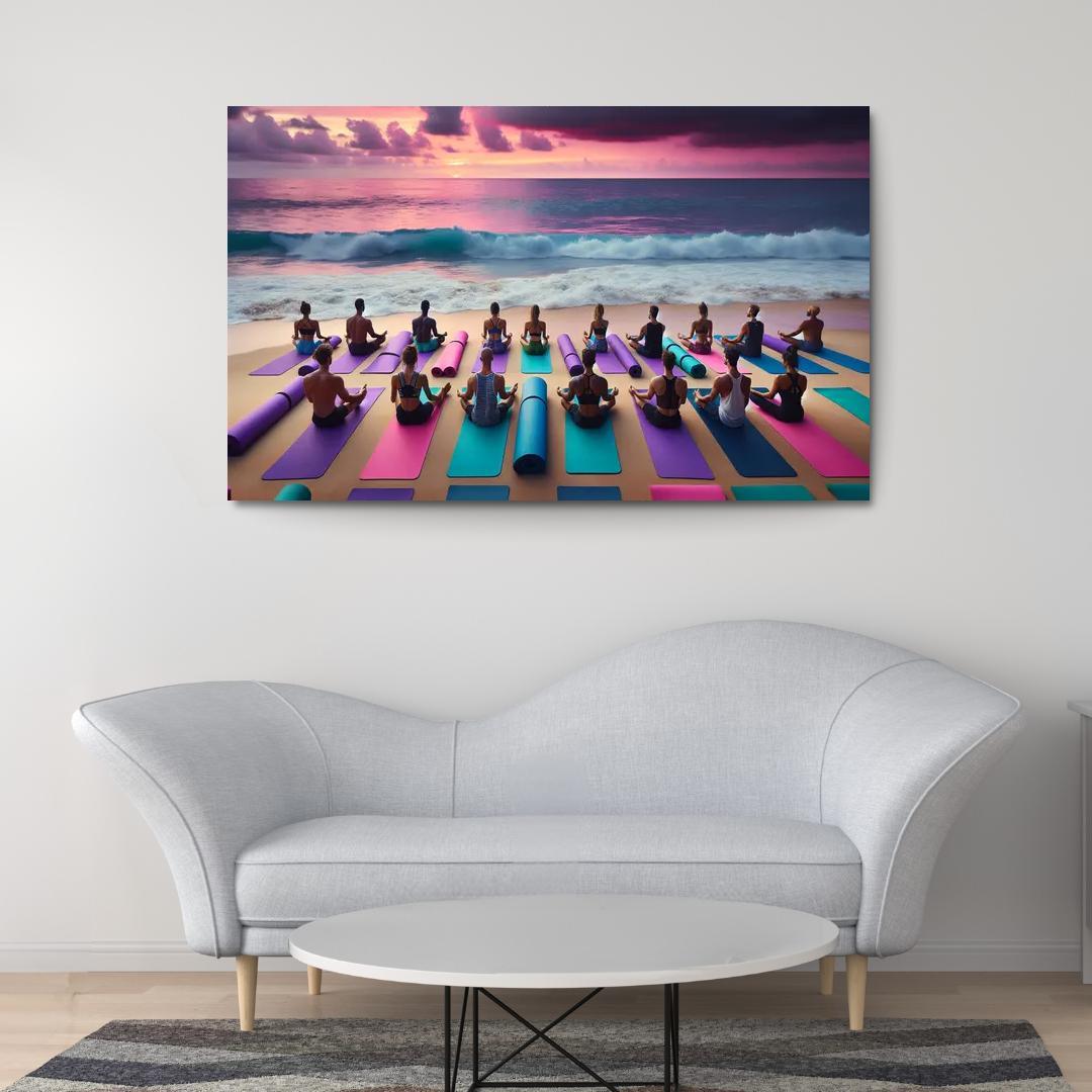 Waves Of Serenity Yoga On The Shore Modern Paintings Frame
