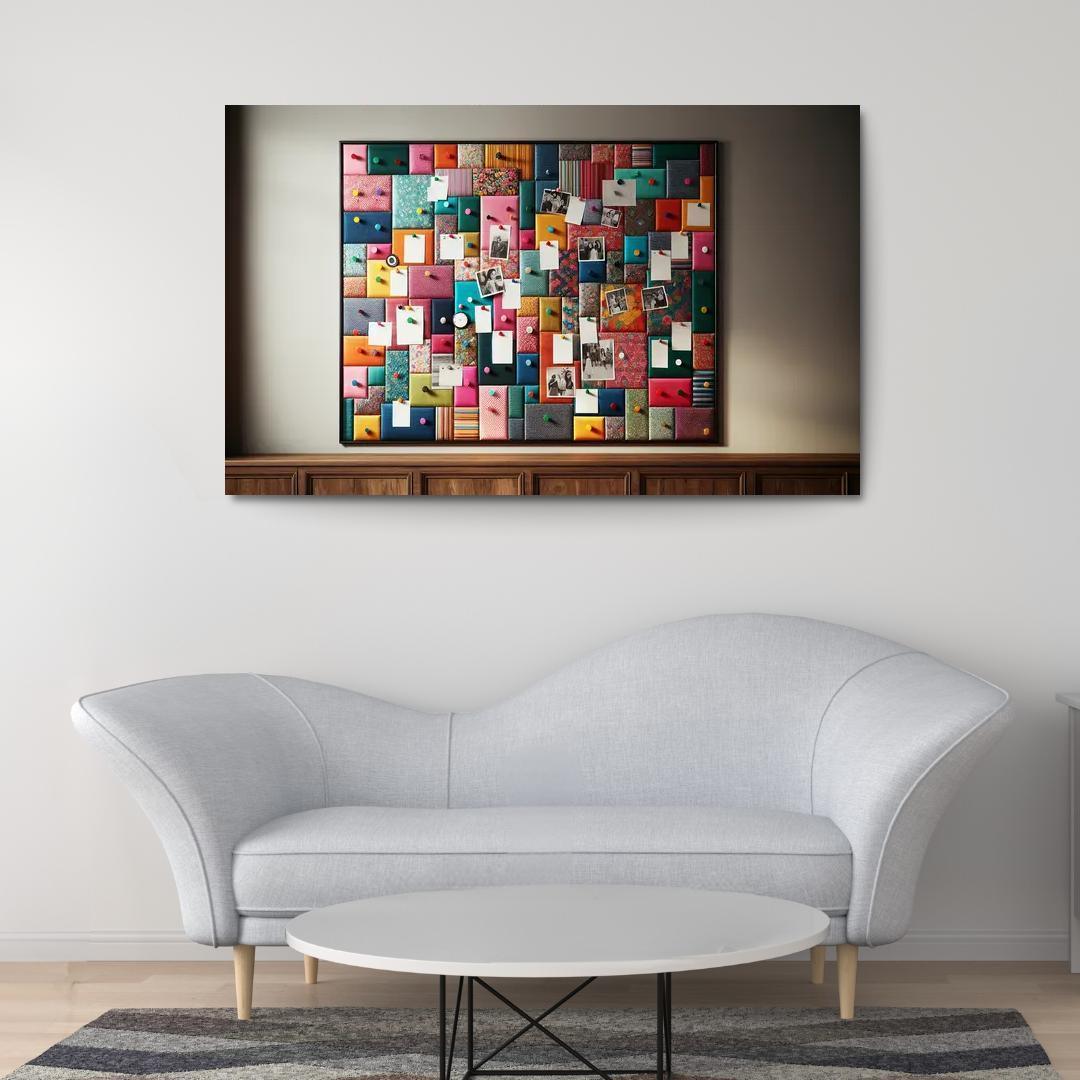 Fabric-Covered Cork Bulletin Board 1 Piece HD Canvas Wall Art-Original Frame