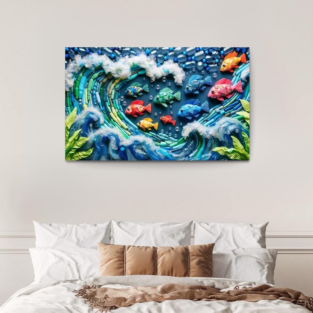Plastic Ocean Art for Ocean Conservation 1 Piece HD Canvas Wall Art-Original Frame
