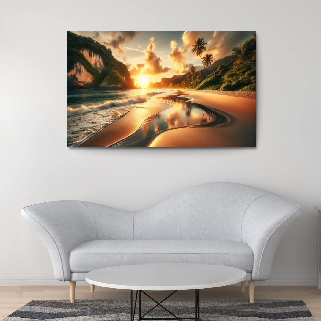 Crescent Moon Beach A Hidden Paradise Modern Paintings Frame