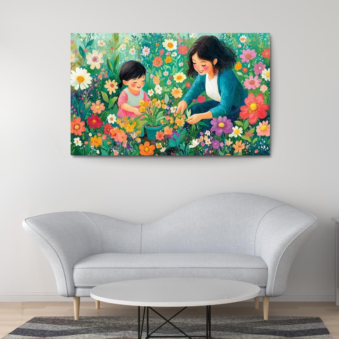 The Blooming Path A Mothers Nurturing Journey Canvas Paintings Frame