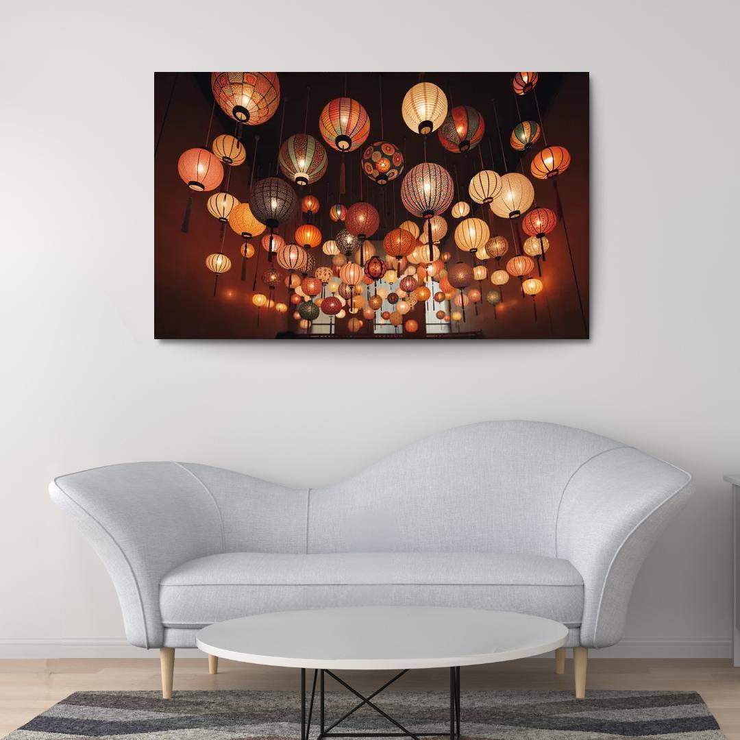 Whimsical Paper Lanterns 1 Piece HD Canvas Wall Art-Original Frame