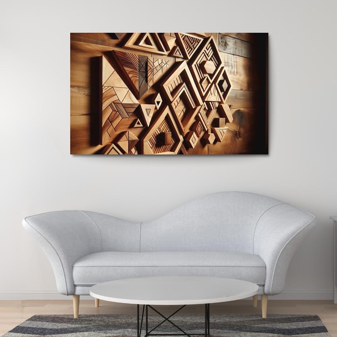 Geometric Wooden Wall Shelves 1 Piece HD Canvas Wall Art-Original Frame