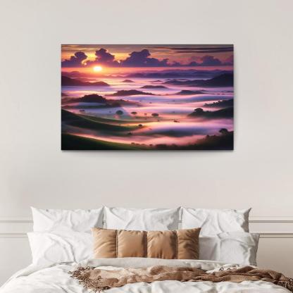 Misty Valley Sunrise Canvas Art Modern Paintings Frame