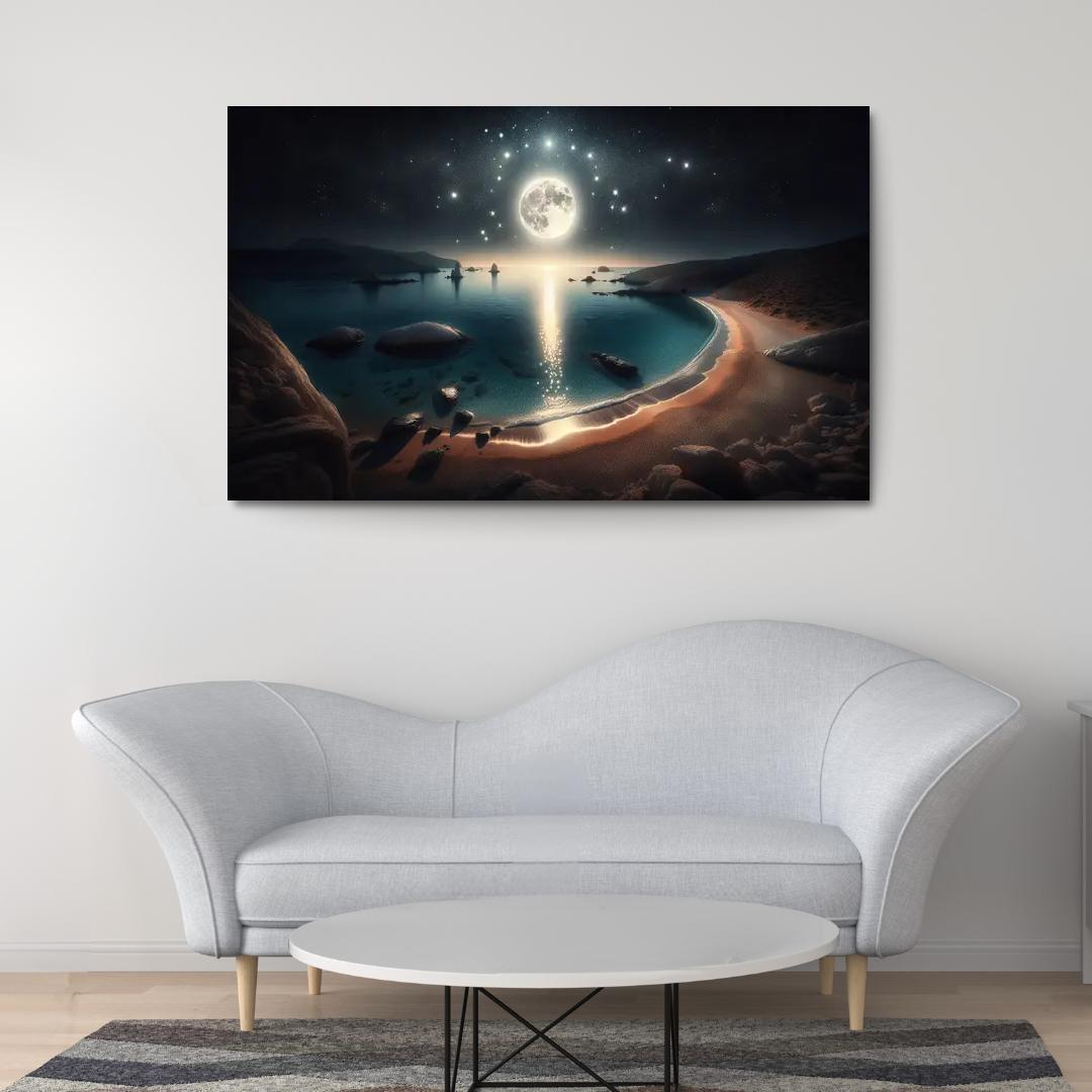 Moonlit Harbor A Coastal Retreat for Stargazers 1 Piece HD Canvas Wall Art-Original Frame