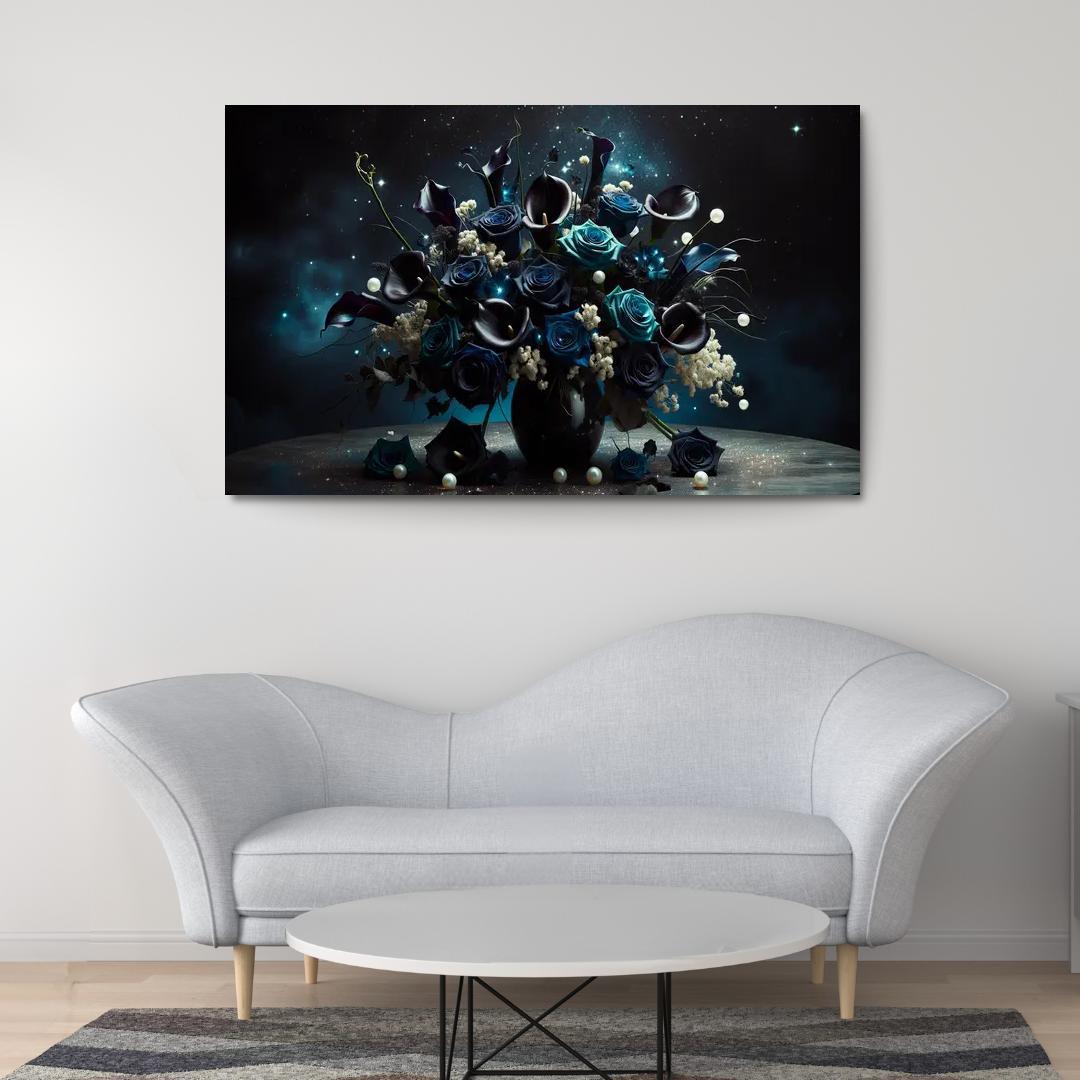 Celestial Petals A Starry Night Floral Arrangement 1 Piece HD Canvas Wall Art-Original Frame
