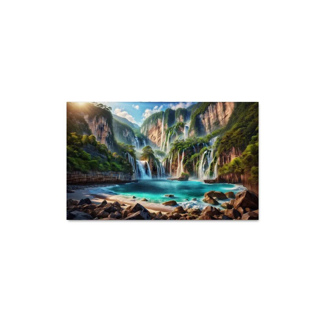 Cascading Waters Beach With Waterfalls Custom Paintings Frame