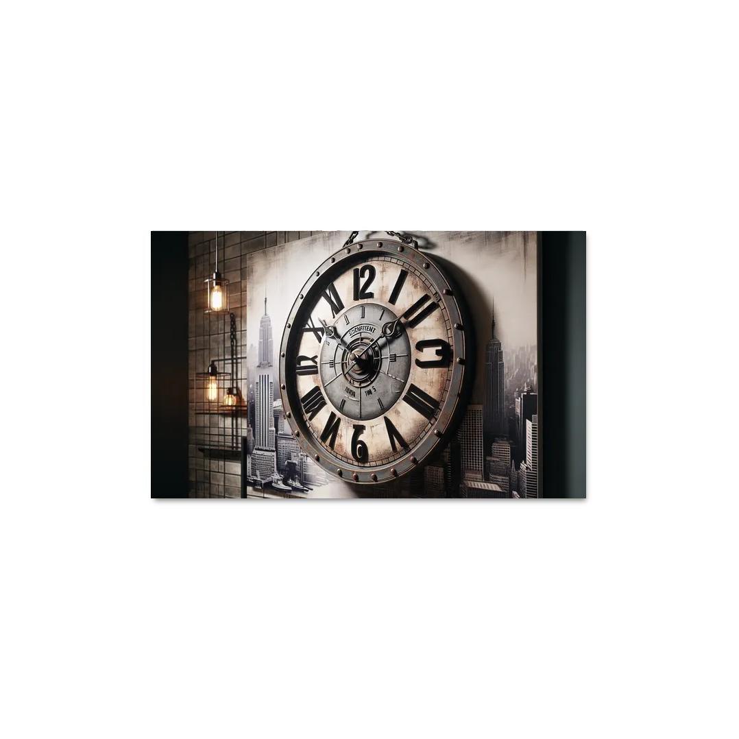 Industrial-Style Wall Clock with Distressed Finish 1 Piece HD Canvas Wall Art-Original Frame