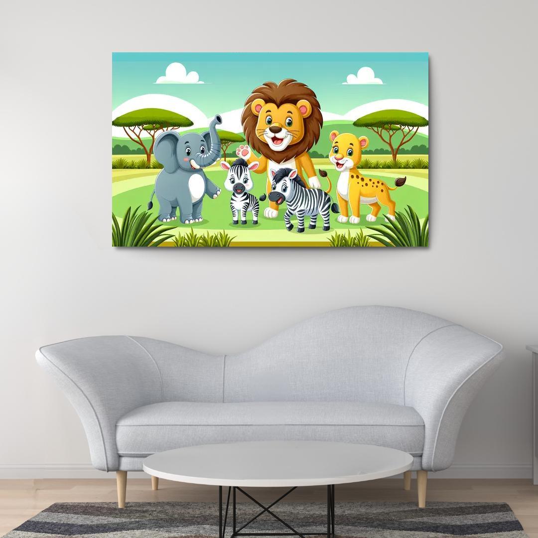 Adventure with Adventurous Animals 1 Piece HD Canvas Wall Art-Original Frame