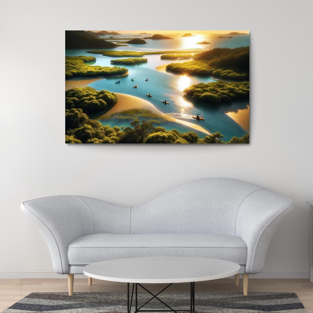 Crystal Waters A Kayaking Adventure 1 Piece HD Canvas Wall Art-Original Frame