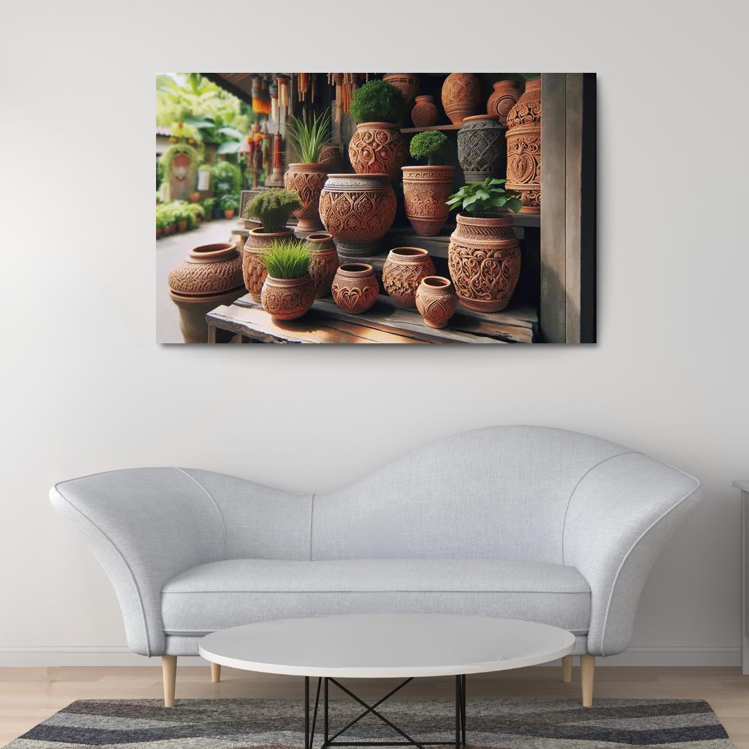 Handcrafted Terracotta Planters 1 Piece HD Canvas Wall Art-Original Frame