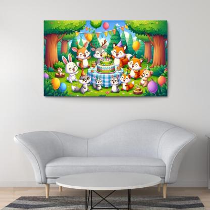 Whimsical Woodland Party 1 Piece HD Canvas Wall Art-Original Frame