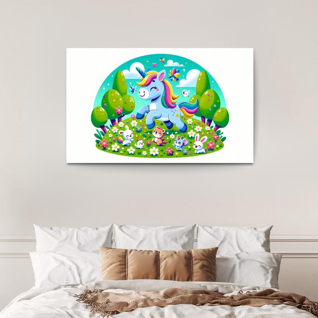 Rainbow Unicorn Friends 1 Piece HD Canvas Wall Art-Original Frame