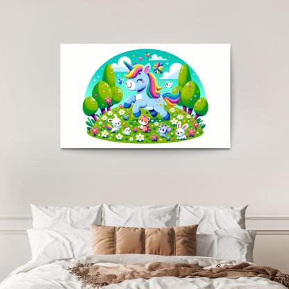 Rainbow Unicorn Friends 1 Piece HD Canvas Wall Art-Original Frame