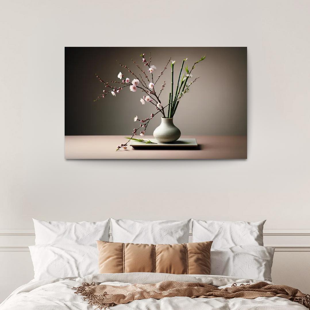 Japanese Serenity Ikebana Inspired Arrangement 1 Piece HD Canvas Wall Art-Original Frame