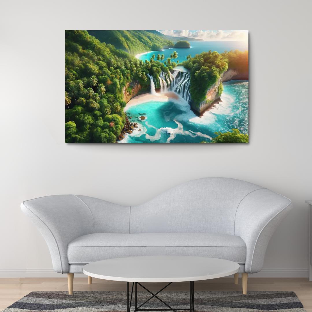 Cascading Waterfall Beach Custom Paintings Frame