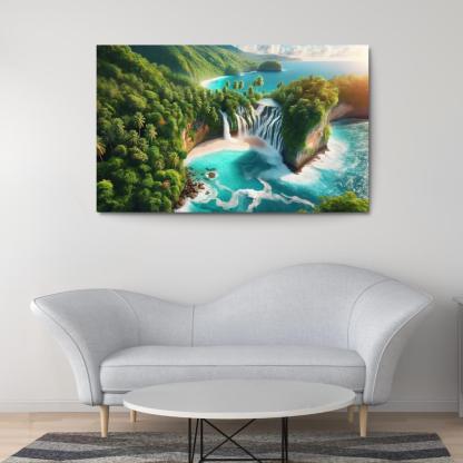 Cascading Waterfall Beach Custom Paintings Frame