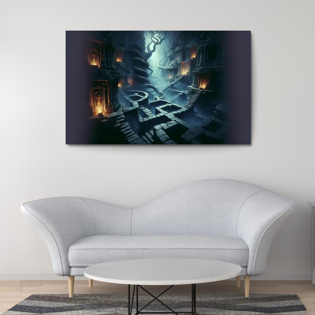 Eclipsed Labyrinth The Maze of Shadows 1 Piece HD Canvas Wall Art-Original Frame