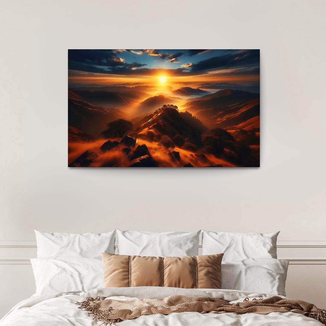The Radiant Glow Of Sunrise Over Hilltops Custom Paintings Frame