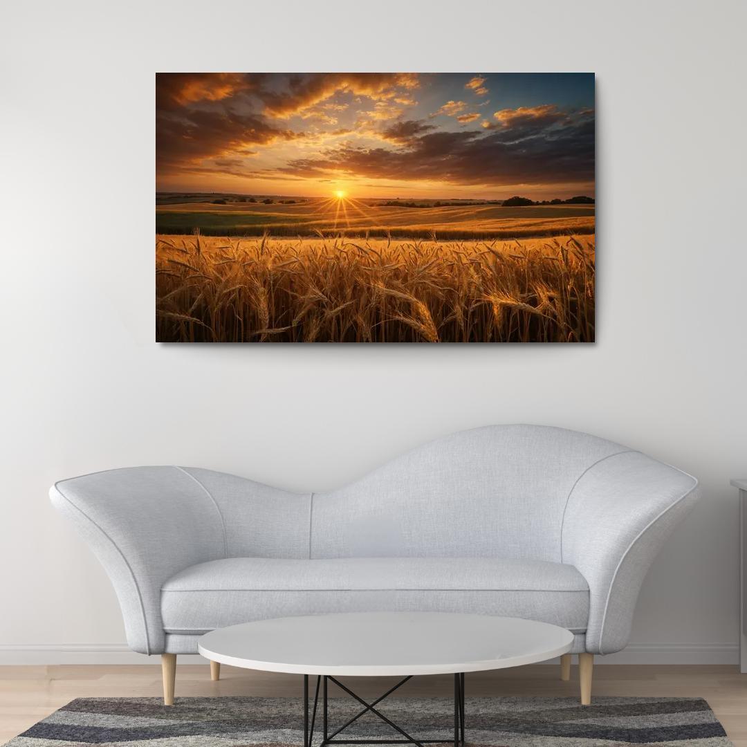 The Glorious Shades of Sunset on Rolling Fields 1 Piece HD Canvas Wall Art-Original Frame