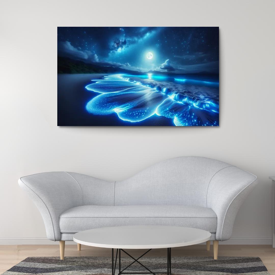 Mystic Moonlight Beach Modern Paintings Frame