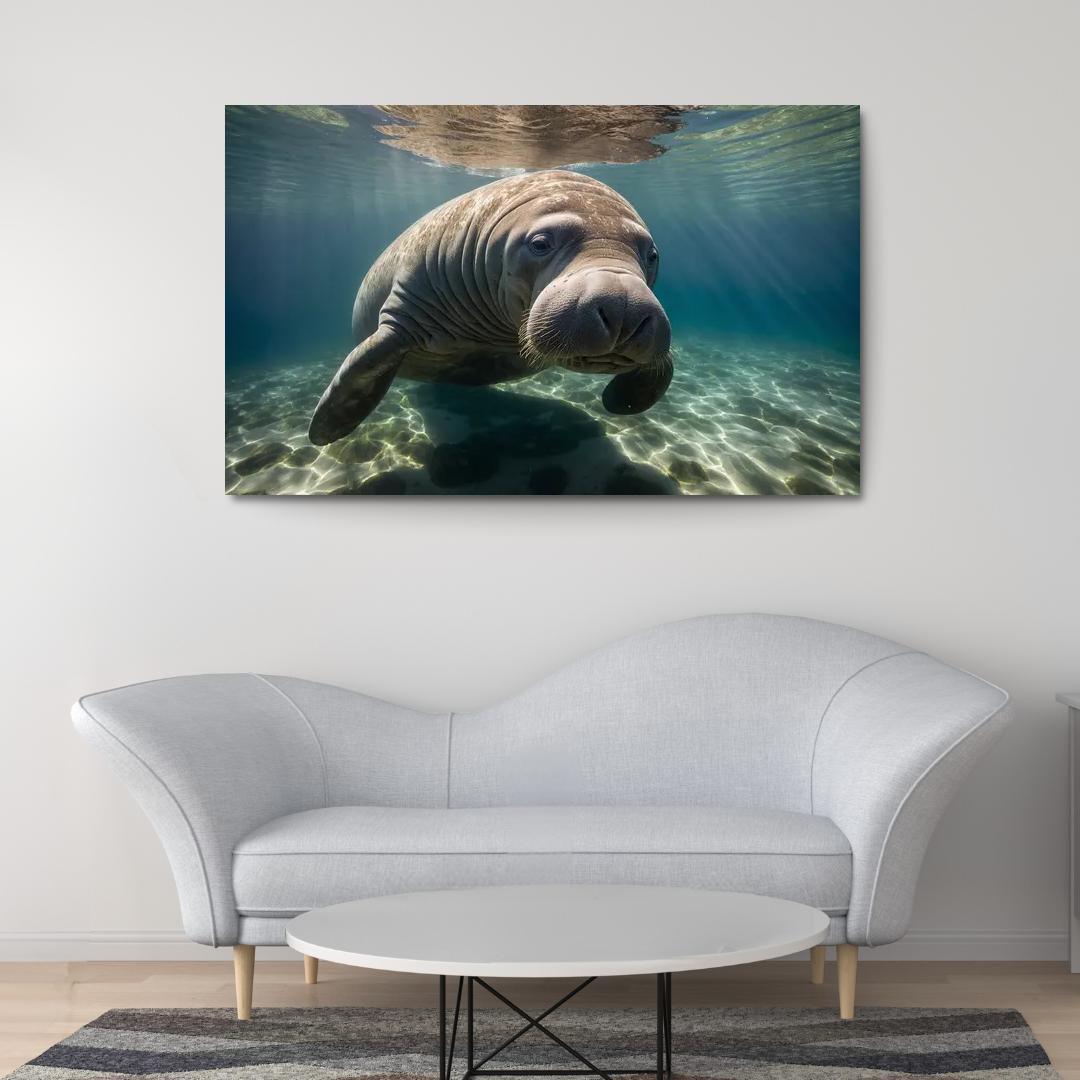 The Mysterious Manatee In Coastal Waters Framed Paintings
