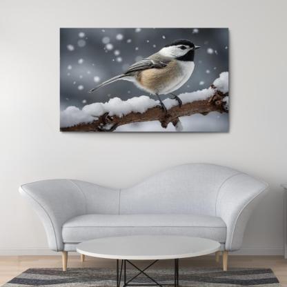 The Elegant Black-capped Chickadee In The Winter Canvas Paintings Frame