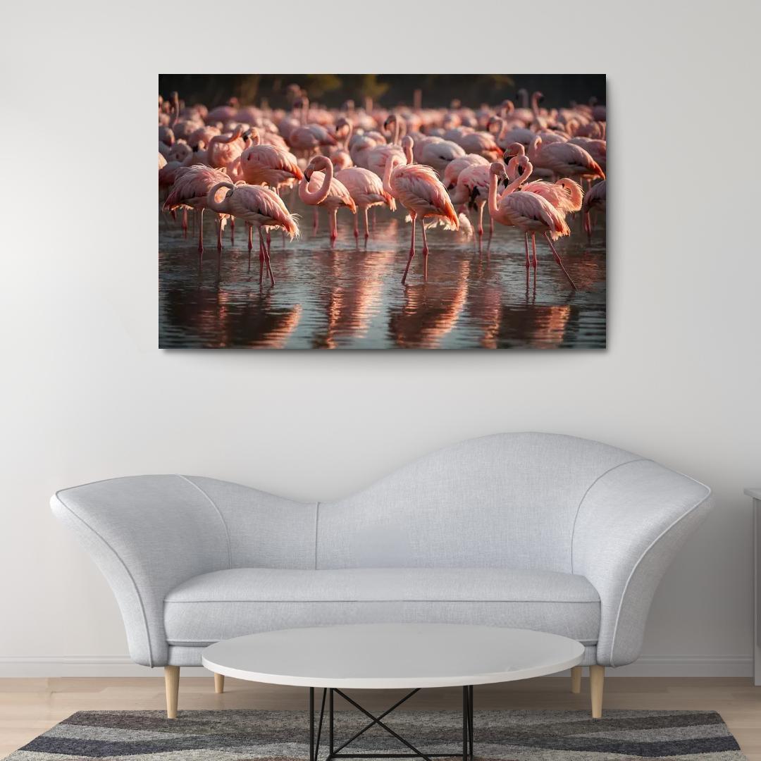 The Graceful Flamingo In Shallow Waters Framed Paintings
