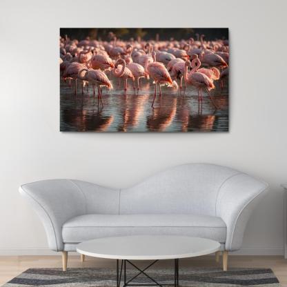 The Graceful Flamingo In Shallow Waters Framed Paintings