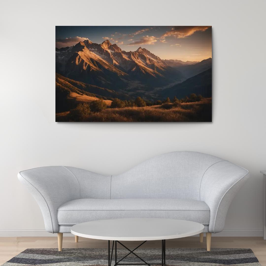 The Soft Glow Of Evening Mountain Shadows Oil Paintings Frame