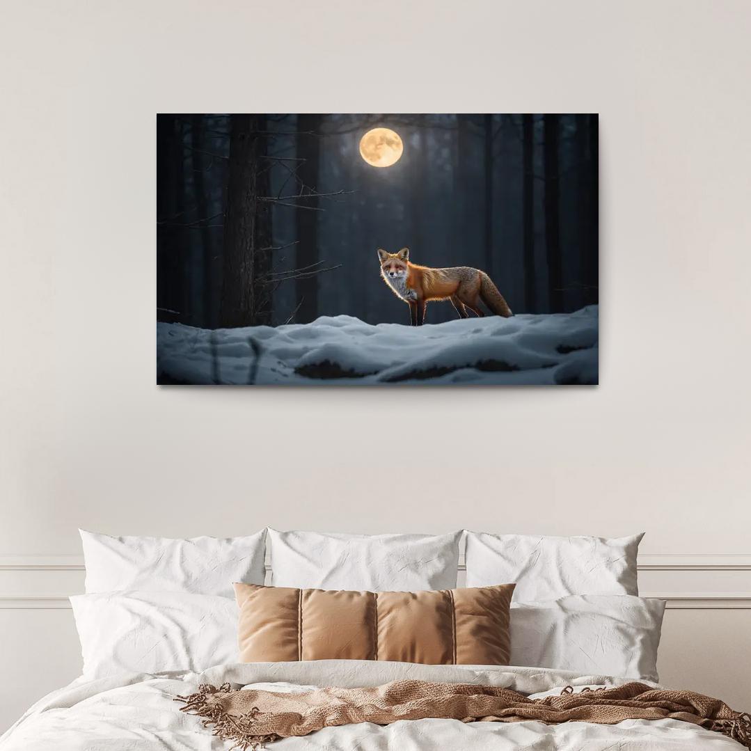 The Enigmatic Red Fox In A Moonlit Clearing Framed Paintings