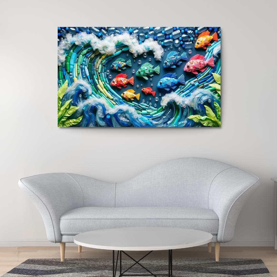 Plastic Ocean Art for Ocean Conservation 1 Piece HD Canvas Wall Art-Original Frame