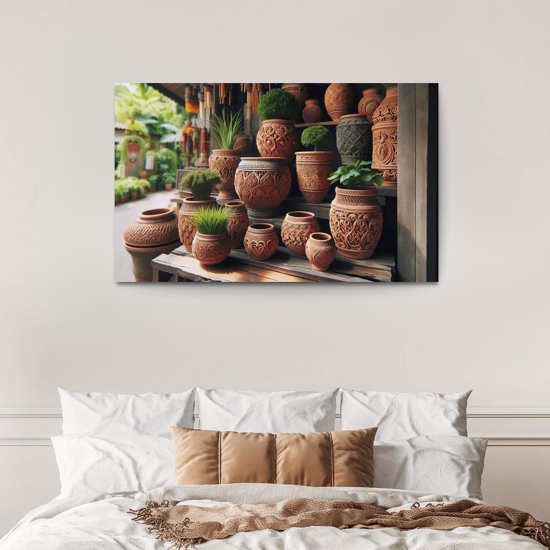 Handcrafted Terracotta Planters 1 Piece HD Canvas Wall Art-Original Frame