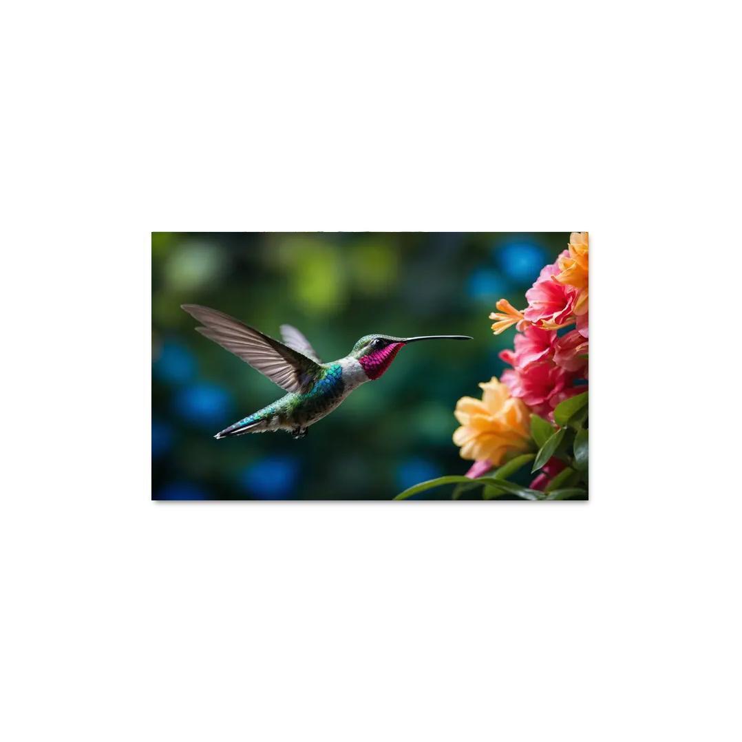 The Enchanting Hummingbird Among Tropical Flowers Framed Paintings