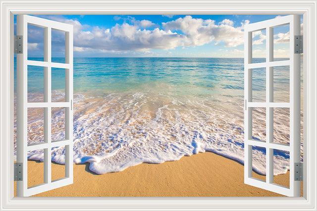 Blue Sky And Sea 3D Window Canvas Wall Art-Original Frame