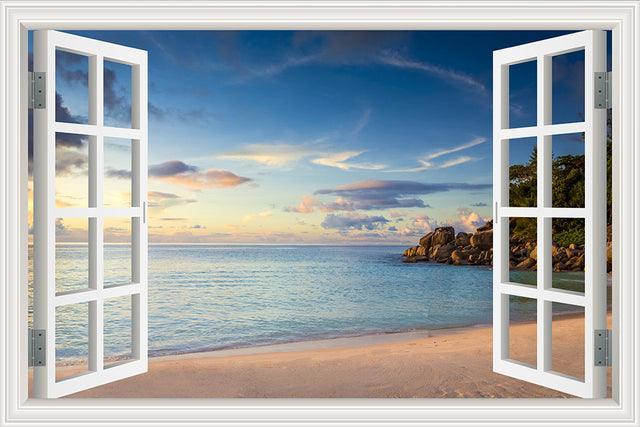 Blue Sky And Sea 3D Window Canvas Wall Art-Original Frame