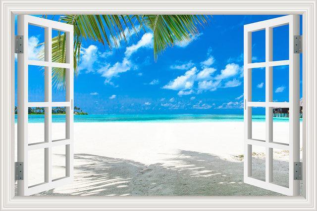 Blue Sky And Sea 3D Window Canvas Wall Art-Original Frame