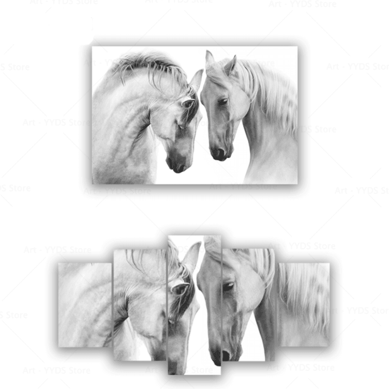 White Wild Horses Wall Poster Canvas-Original Frame